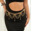 Waist Chain Metallic Solid Color Heart Pendant Multi Layer Tassel