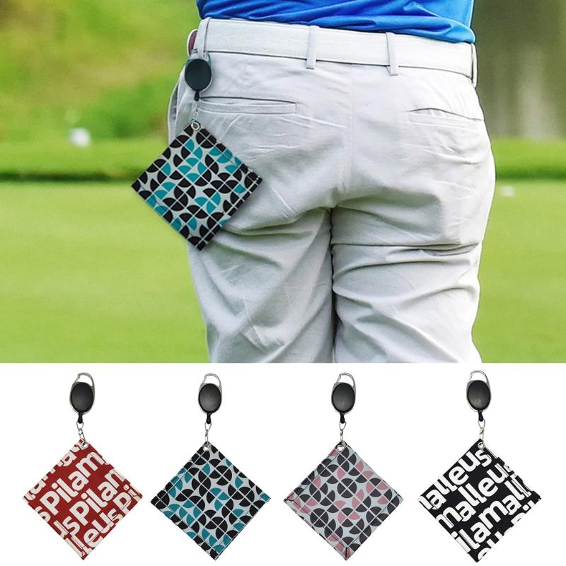 Golf Towel Golf Ball Club for Head Cleaner Golf Ball Waterproof Cleaning Towel Square Mini for w/ Retractable Keychain B