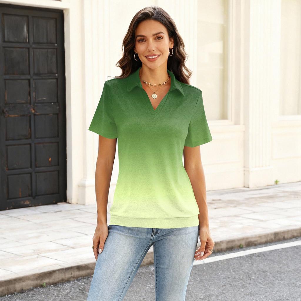 Damesmode Casual Revers Korte Mouw Bedrukt Shirt Dames Up Tops