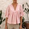 Women Casual Fashion Versatile V Neck Solid Color Shirt