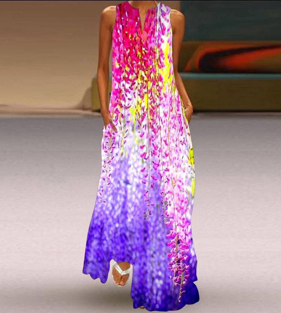 

Летнее женское платье с V-образным вырезом и принтом без рукавов, длинное платье 5XL