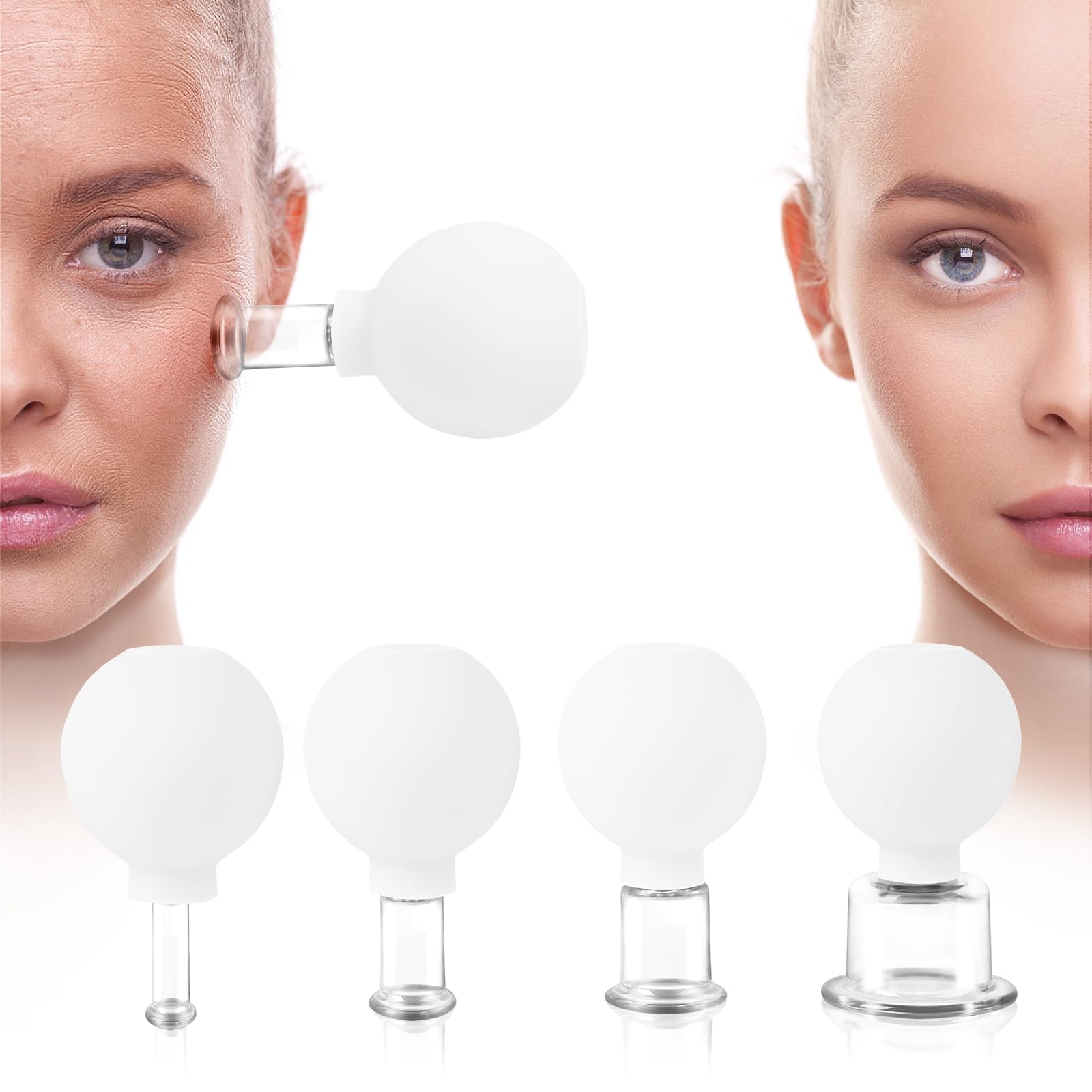 

Facial Cupping Set, 4 PCS Silicone Vacuum Suction Face Massage Cups, Skin Tightening Kit for Eyes, Face and Body (Green) білий
