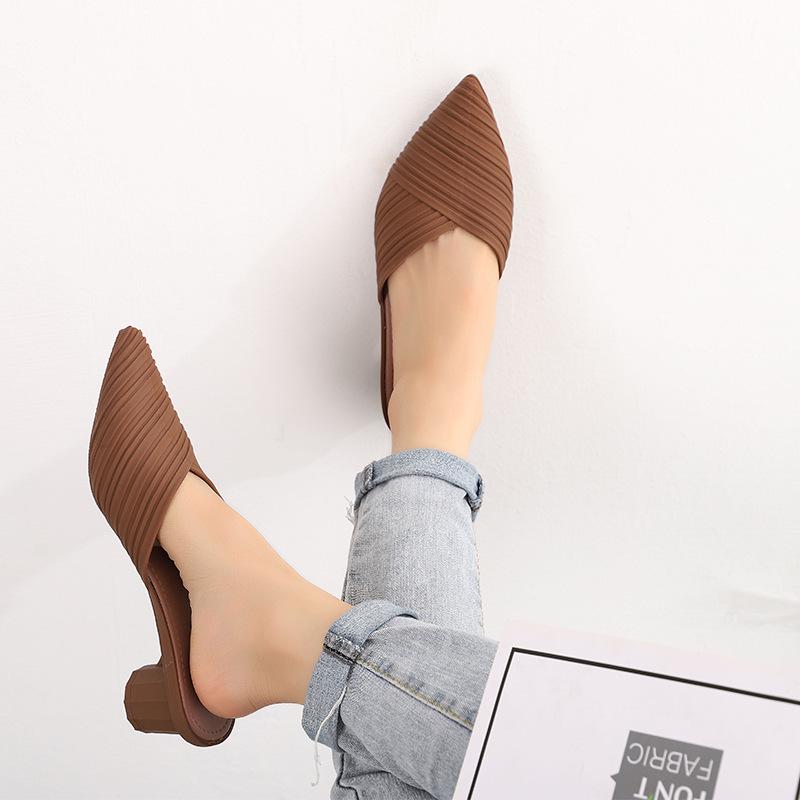 Heli Shark Dam Chunky Heel Spetsig Tå Stängd Tå Casual Halvtofflor - Vår/Sommar Mode Sandaler