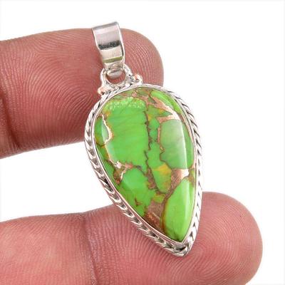 Natural Green Copper Turquoise Gemstone 925 Solid Silver Gift Pendant 1.50" J0a26