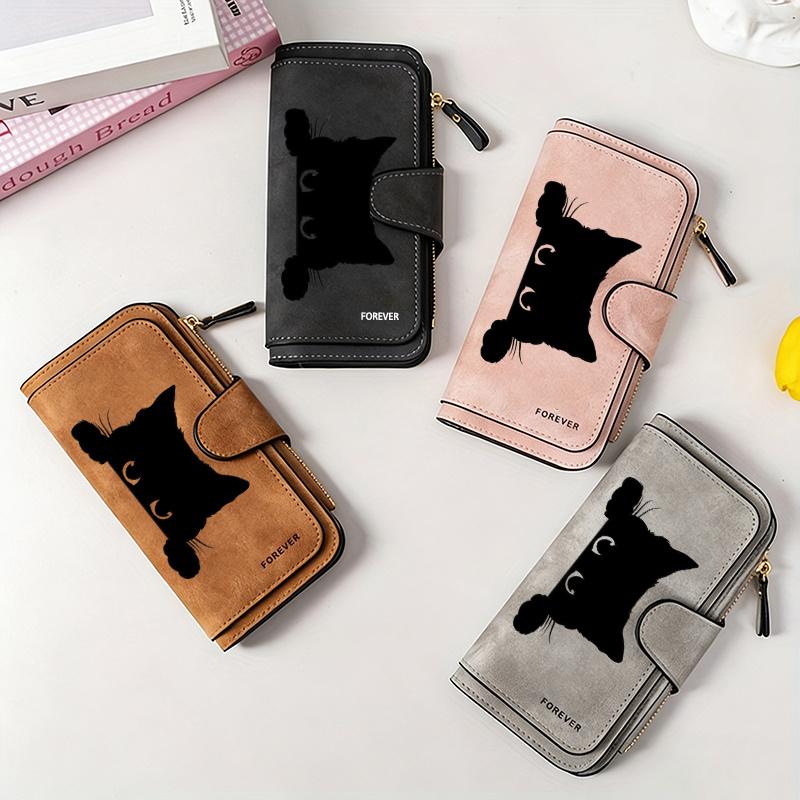 Women's Wallet 1 Piece Couple's Style - Cat-themed design wallet, with snap button coin pocket and card holder, portable long wallet, suitable for