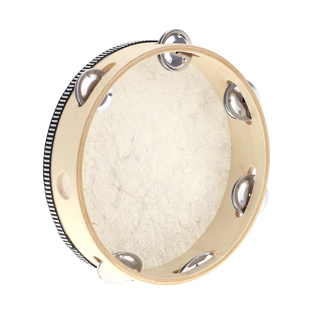 8" Hand Held Tambourine Drum Bell Birch Metal Jingles Percussion Musical Educational Toy