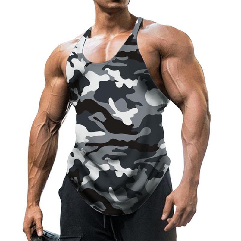 Men's U-neck Sleeveless Camouflage Vest for Outdoor Sports and Fitness Breathable and Slim Fit Comfortable Top