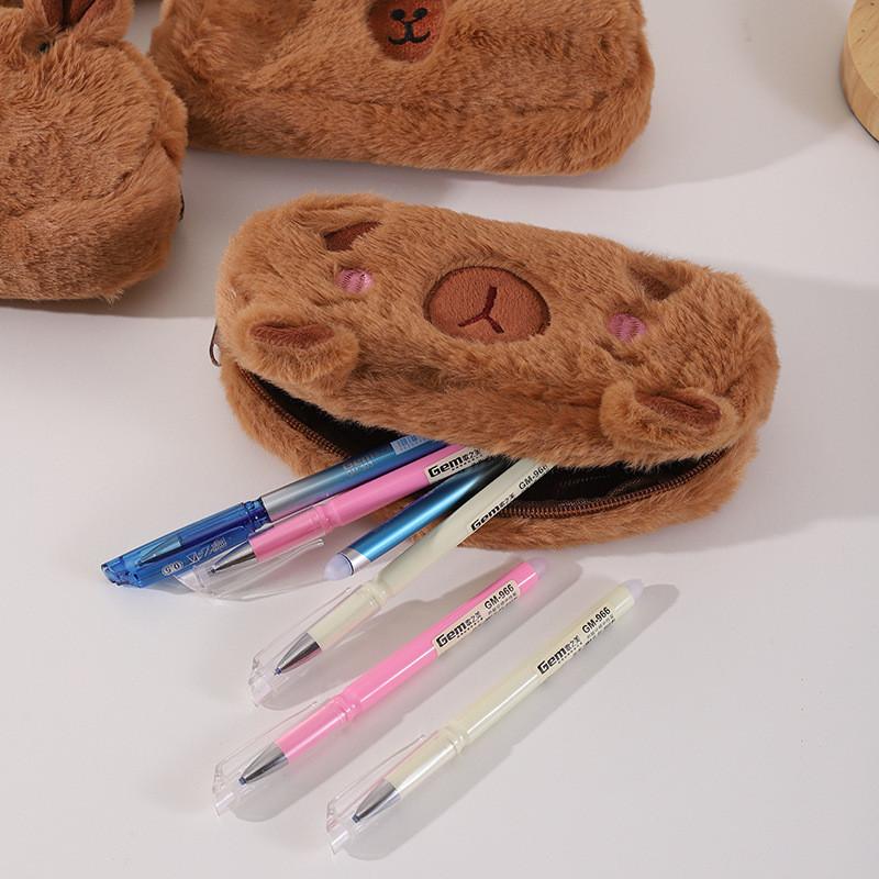 Plush Cute Capybara Pen Bag Funny Stationery Organizer Big Capacity Kids Gift