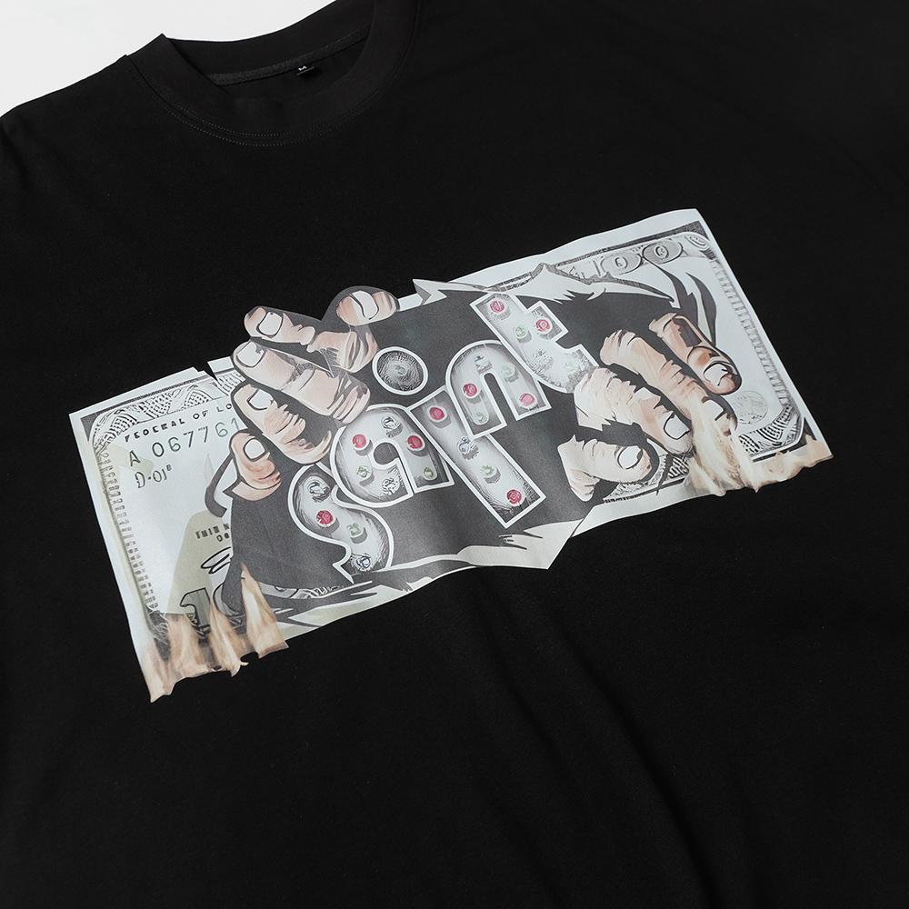 Summer Men's and Women's Oversized T-Shirt Saint Print Dollar Bill Streetwear Cotton Short Sleeve Top Gothic Punk Tee