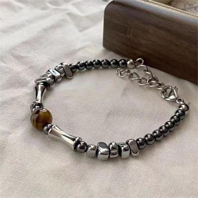 Natural Retro New Chinese Style Tiger Eye Stone Bracelet Hong Kong Style Neutral Temperament Men's Niche Design Light Luxury Obsidian Bracelet