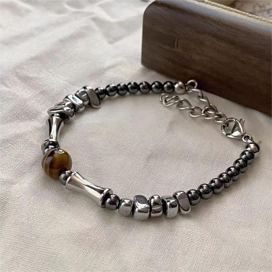 Natural Retro New Chinese Style Tiger Eye Stone Bracelet Hong Kong Style Neutral Temperament Men's Niche Design Light Luxury Obsidian Bracelet