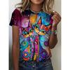 Animal T-shirt Fashion Women's Premium Women's Clothing Crew Neck Short Sleeve 3D Animal Color Printing