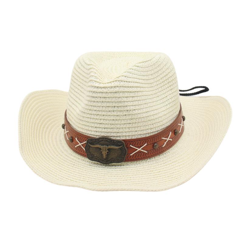 Cowboy Hat Jazz Hat Straw Hat Special Hat Strap Bull Head Accessories Belt Prairie Ethnic Style Sunscreen Straw Hat