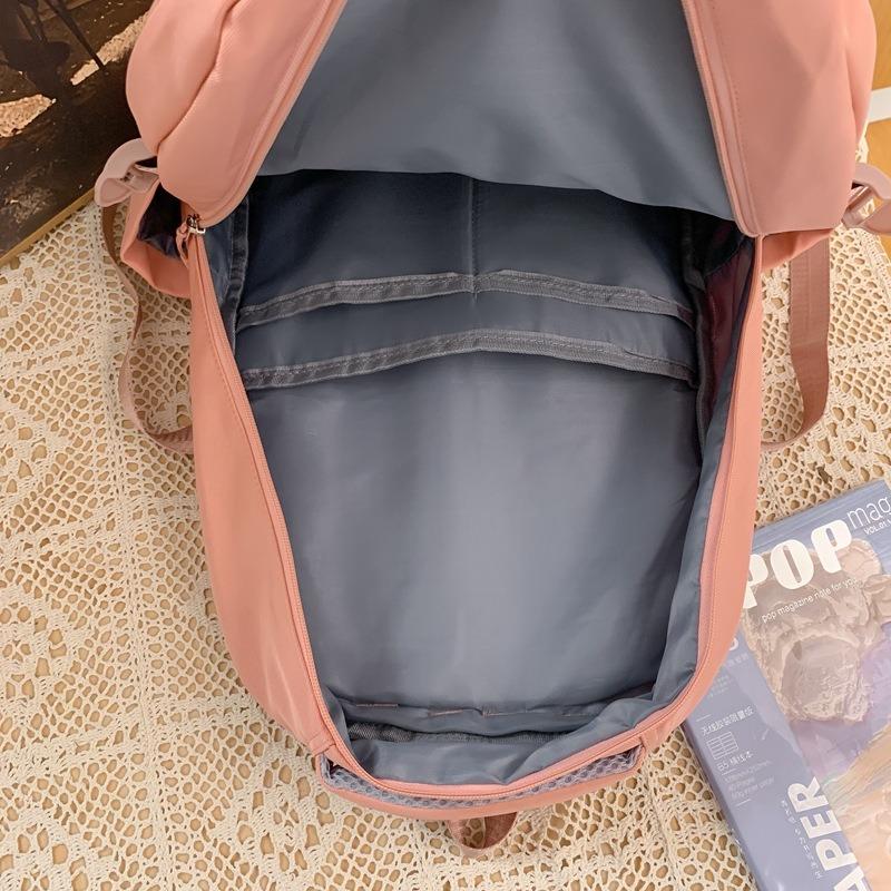 New schoolbag female college student solid color largecapacity backpack multilayer sturdy middle and high school student backpack