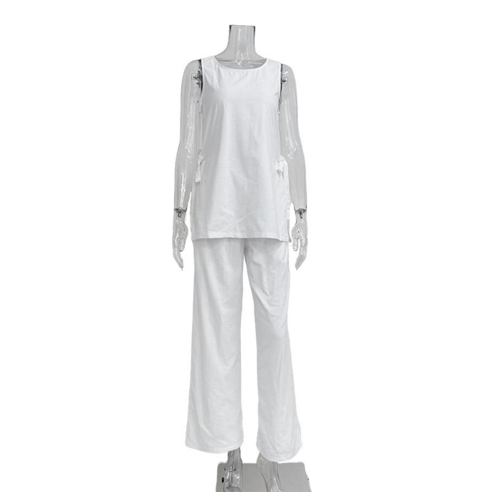 casual lace-up vest trousers loose two-piece cotton and linen suit women s Europe and America S белый