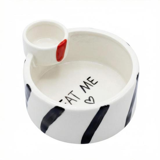 Small Dish for Dips And Snacks French Fries Bowl with Sauce Dipping Compartment, Heat Resistant Ceramic Snack Server, Microwave Safe Dual Section