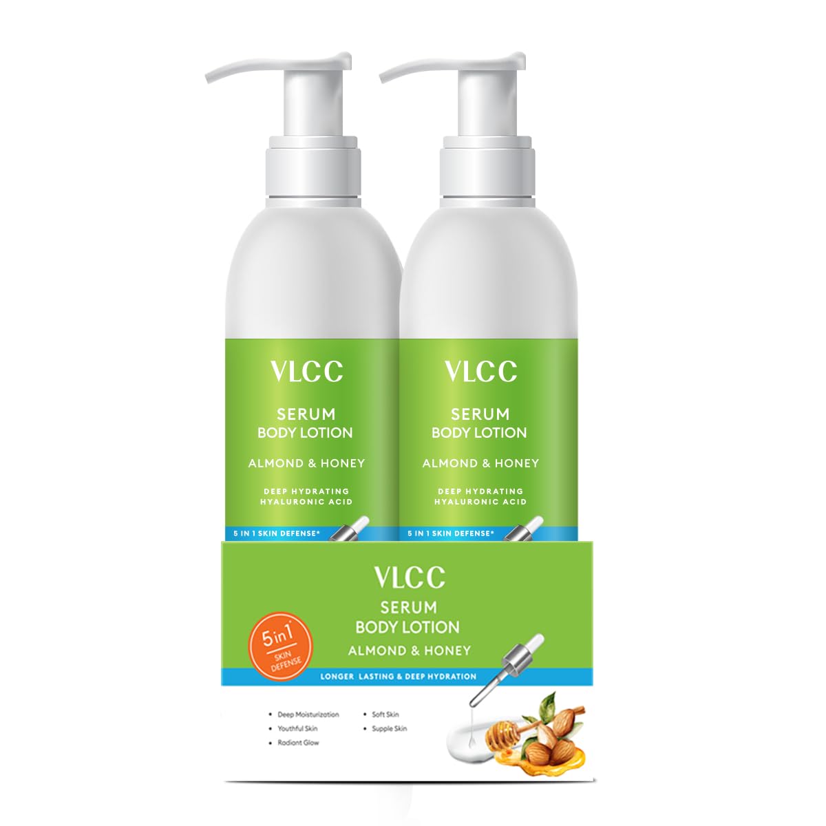

VLCC Almond And Honey Serum Body Lotion 300 ml X Pack Of 2 For Deep Hydration Radiant Smooth Youthful Skin Care
