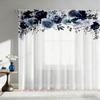 1PC Navy Blue Watercolor Floral Sheer Curtains - Elegant Flower Valance Print Window Drapes for Bedroom Living Room Decor