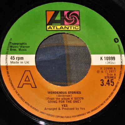 7inch Record YES - Wonderous Stories K10999 Atlantic 1977 UK Rock Used