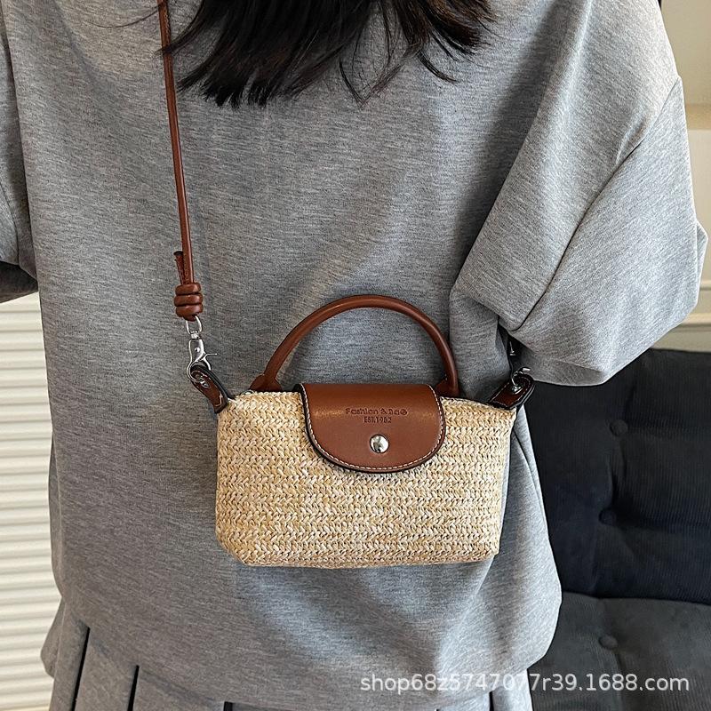 Summer mini woven portable small bag women's 2025 new shoulder messenger bag beach vacation small bag bucket bag