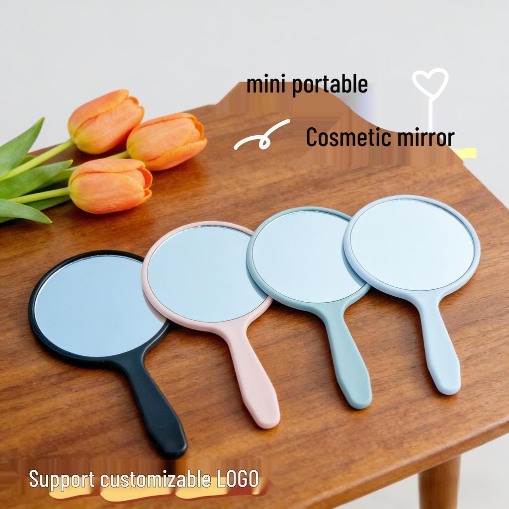 Handheld Round Mini Makeup Mirror with Handle and Customizable Logo
