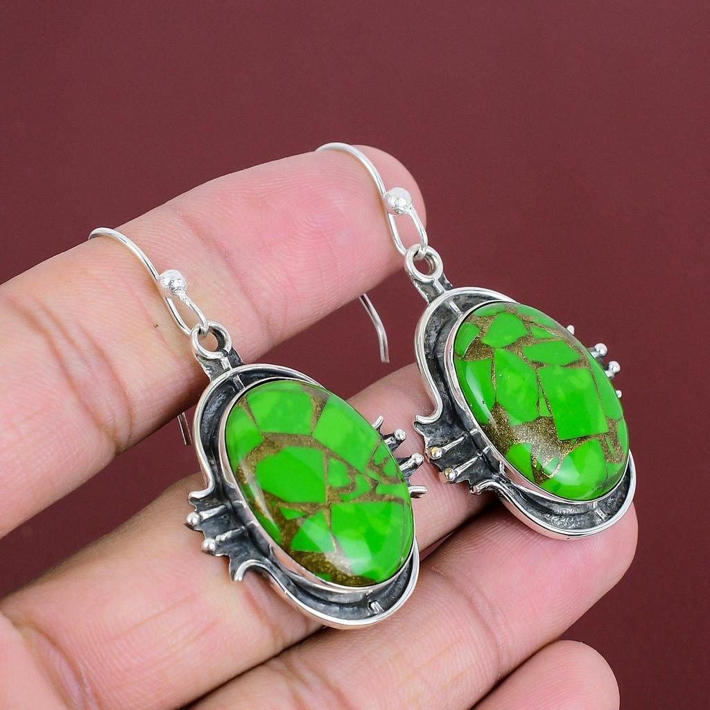 Kupfer Grün Türkis Ohrring 925 Sterlingsilber Ohrringe Edelstein Ohrring Antikschmuck Verlobungsgeschenk Handgemachter Ohrring Silberschmuck