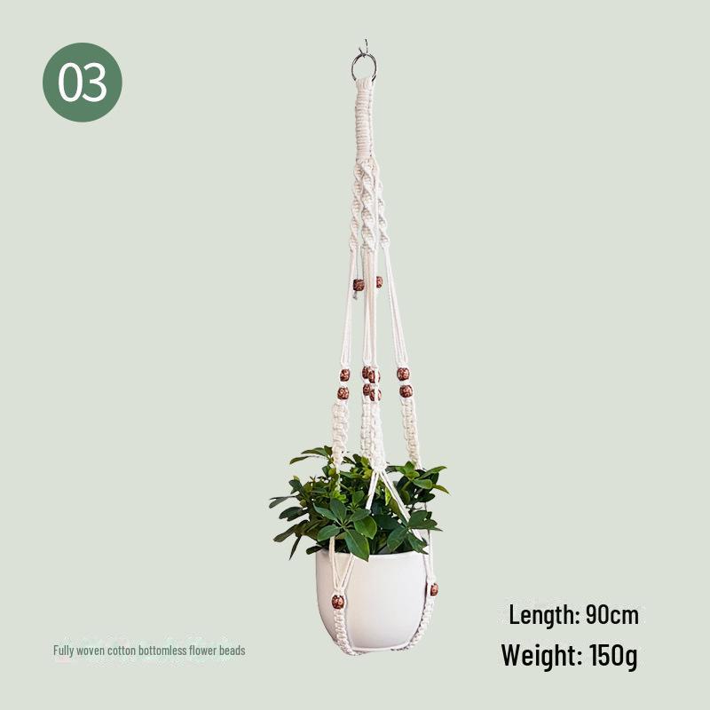 Coș suspendat din frânghie de bumbac țesut manual pentru decorarea balconului
