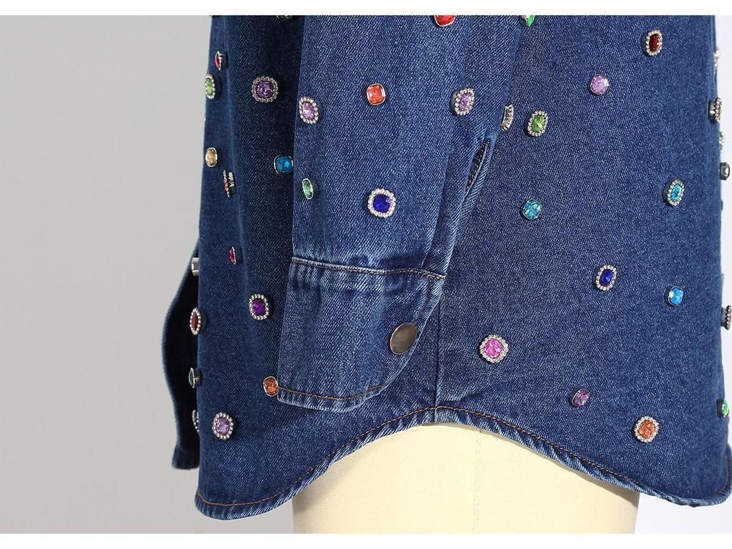 Women's Denim Ensemble: 2025 Beaded Jacket & Trousers Set - Versatile, Loose-Fit Long-Sleeve Cardigan.