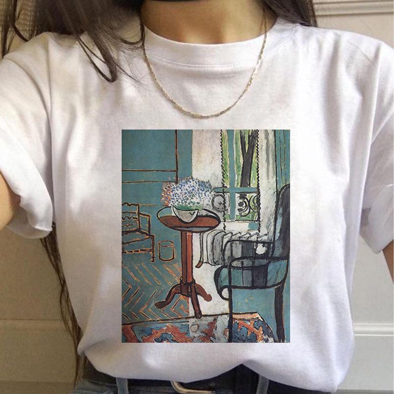 T-Shirt Women Summer Harajuku Art Painting Print Ladies Tee Tops Casual Short Sleeve Fashion Streetwear 2025 Tee Shirt Femme