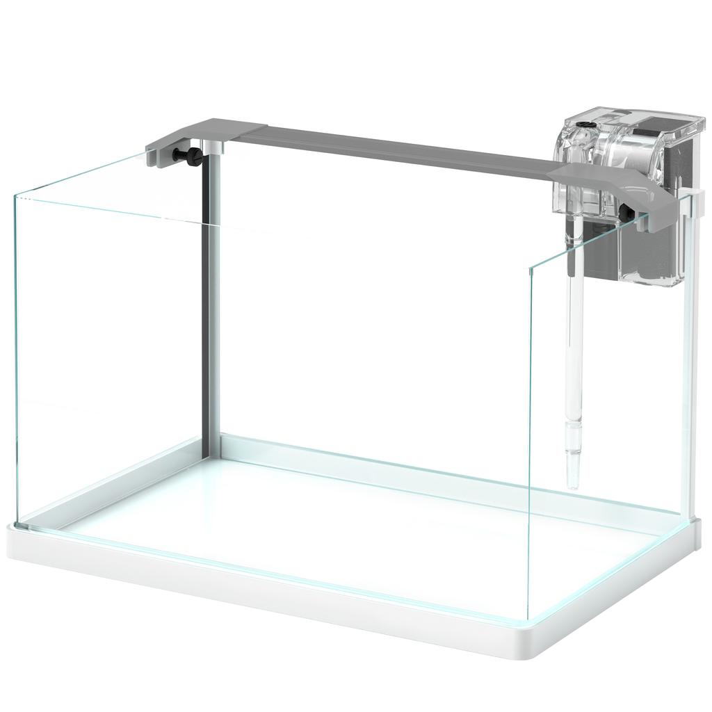 20L Glass Aquarium with LED Lights, Filter and Water Pump, 38x26x27 Cm, White