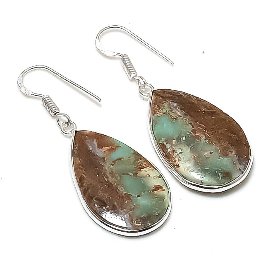 Натуральный Хризопраз Ювелирное изделие из стерлингового серебра 925 пробы Серьга 1,85  AEE-10933