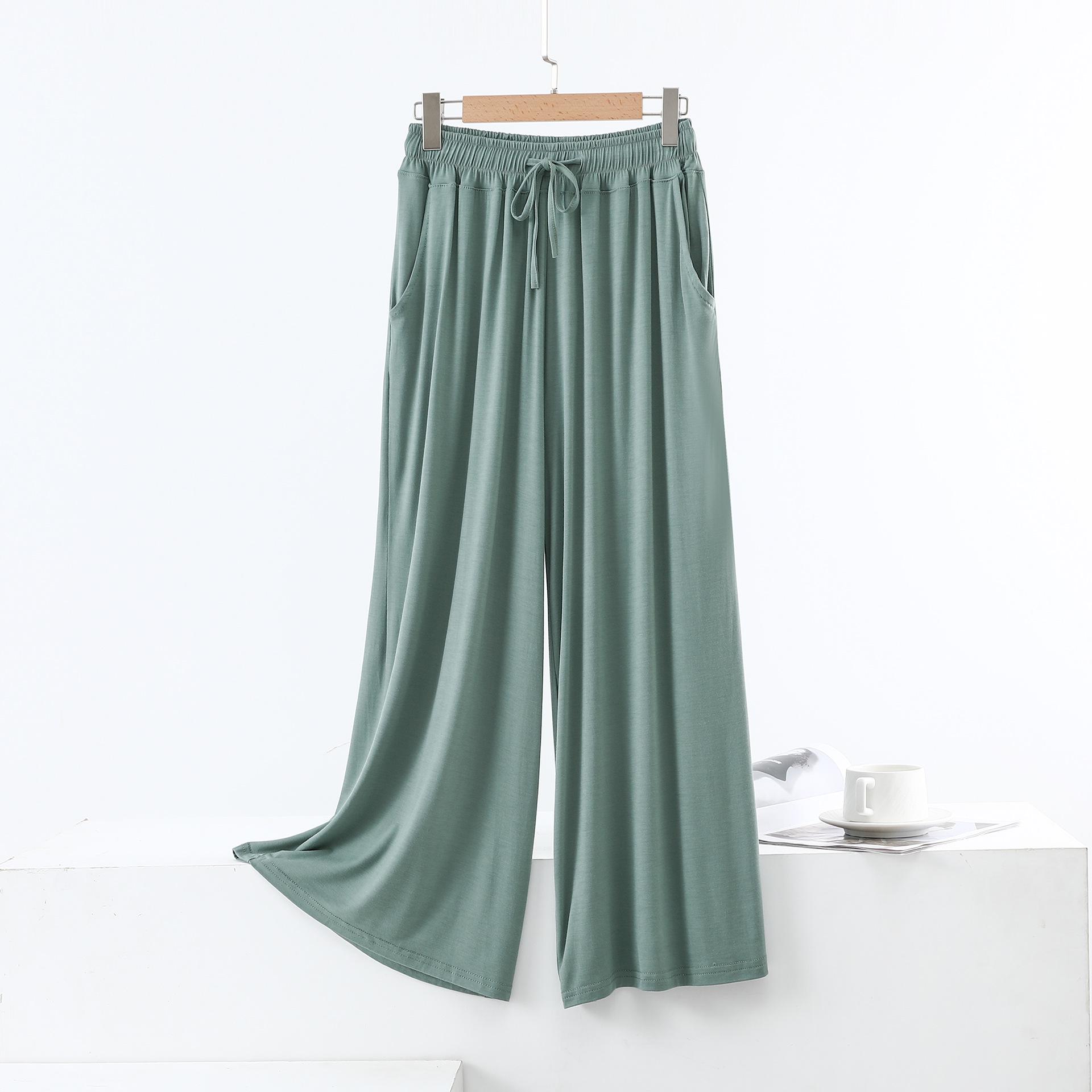 

Большой размер Брюки палаццо из модального хлопка в корейском стиле с высокой талией и карманами L