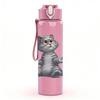 1PC Gray Cat Sitting Cute 750ml Color Plastic Sports Water Bottle Leakproof Flip Straw Lid Suitable for Sports Office Home Use