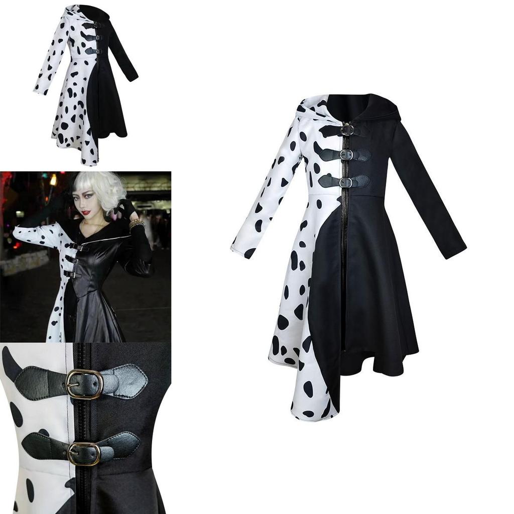 101 Dalmatiner Schwarzweiß Hexe Cruella De Vil Cosplay Kleid