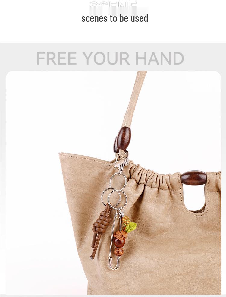 Wenqi's Vintage Wood Bead Wish-Fulfilling Charm Keychain Pendant