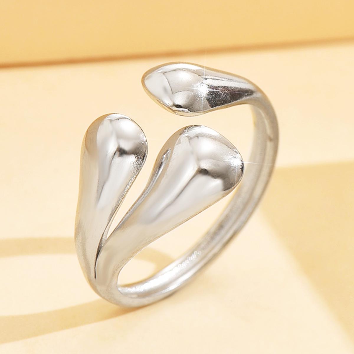 Retro Geometric Water Drop Stainless Steel Gold Ring for Women