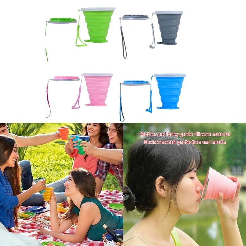 2 stuks Intrekbare Siliconen Koffiekop Lekvrij Waterbeker Buiten Opvouwbare Kampeerbeker Uitklapbare Drinkbeker met Deksel