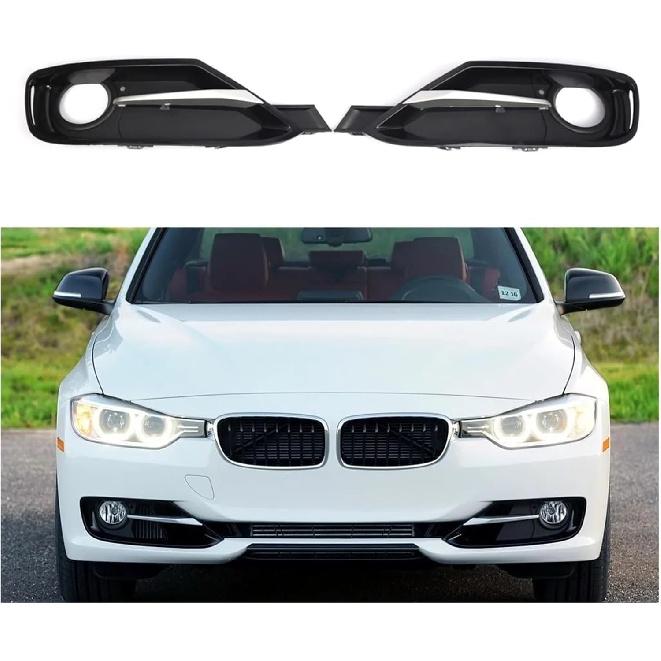 Left Right Front Bumper Fog Light Lamp Cover Bezel Grille W/Chrome Trim Compatible with BMW 3 Series F30 F31 11-17 51117300737 51117300738(Pair)