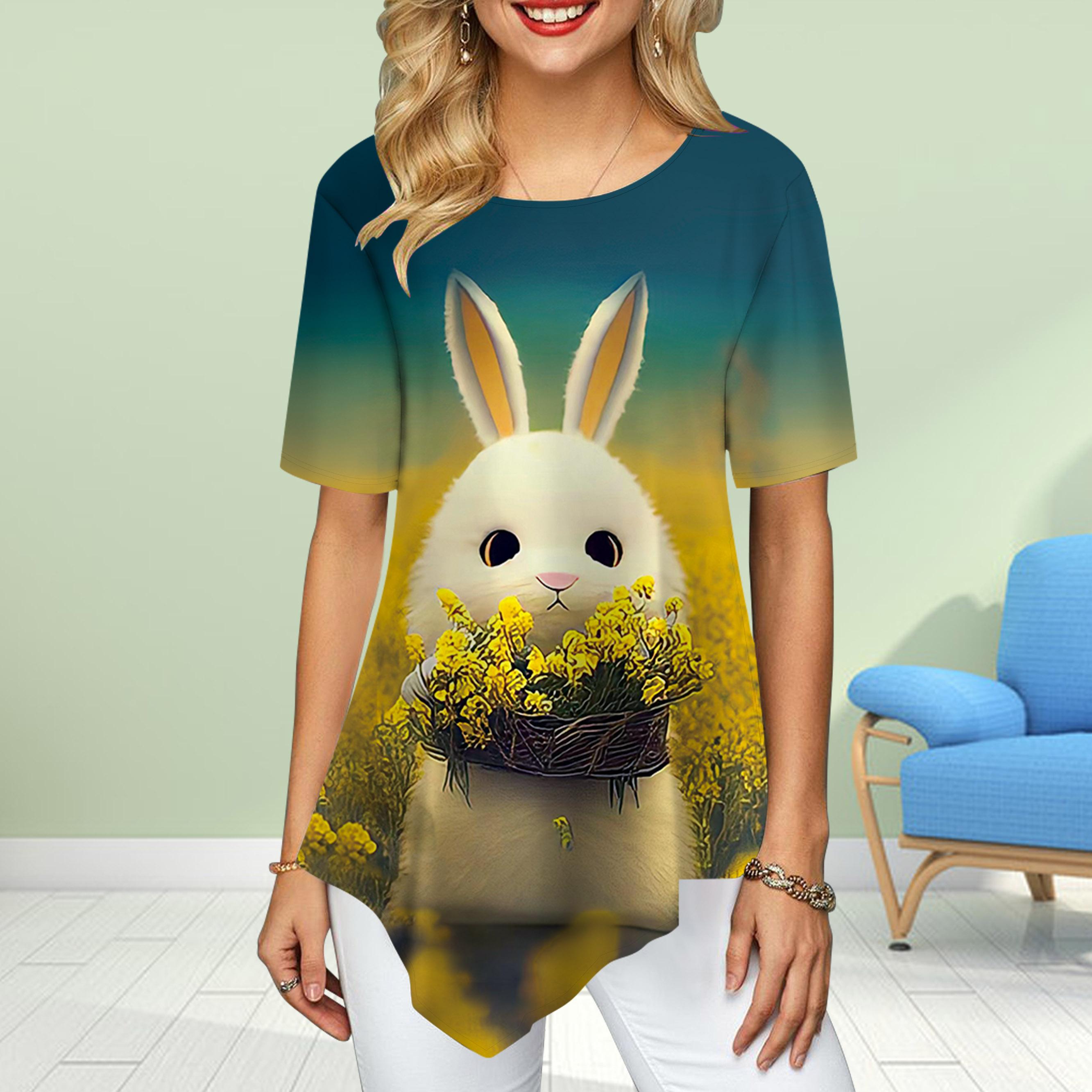 Женские футболки больших размеров с цветочным принтом кролика и эльфа — фото 4