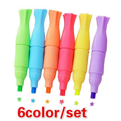 6Pcs/lot Mini Star Fluorescent Highlighter Pens Water Color Marker Pen Lovely Material Escolar Schoo