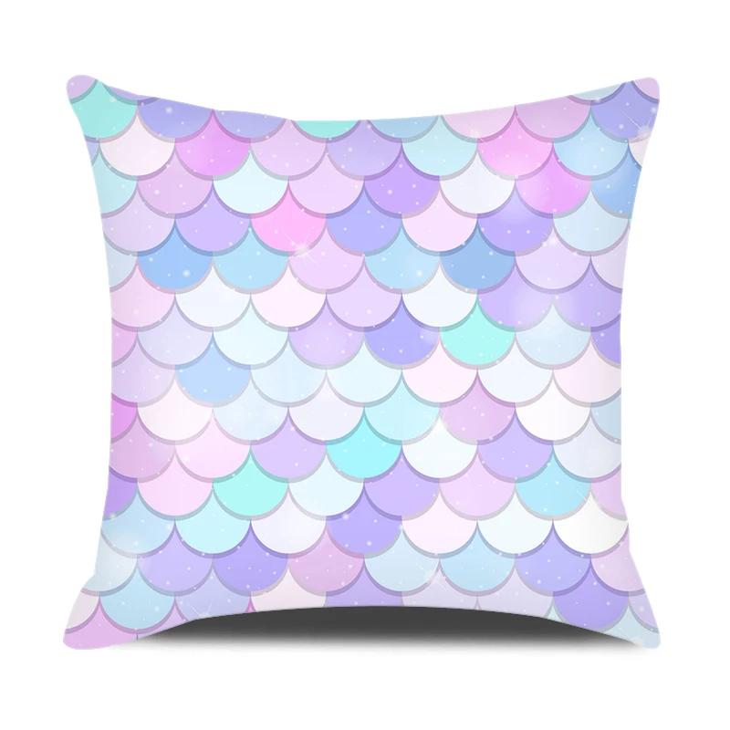 Mermaid Themed Party Decorations Cushion Cover Colorful Fish Scales Square Pillow Covers Home Decor Throw Pillow Case for Couch