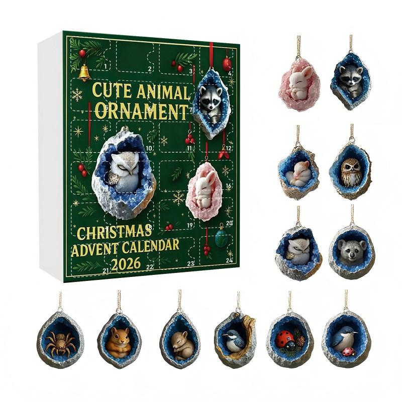 2026 Advent Calendar Animal Christmas Acrylic Car Hanging Ornament Cartoon Xmas Decor