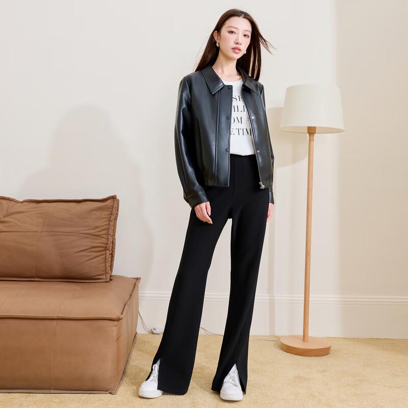 

SanCai Plus Size Slit Hem Micro Flare Black Pants M