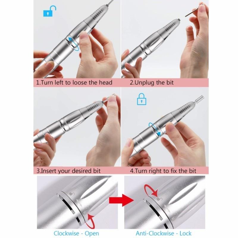 Mașină electrică portabilă de găurit pentru unghii, mașină de manichiură pentru șlefuitor de unghii cu gel acrilic, echipament reîncărcabil pentru arta unghiilor