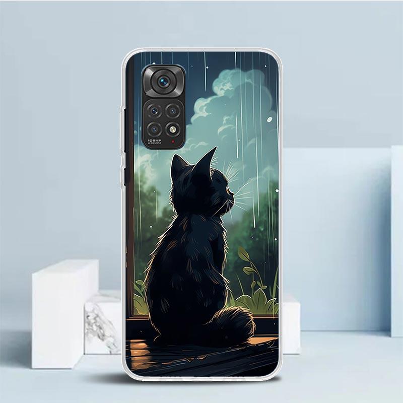 Anime Cat Rain Animal Phone Case For Xiaomi Redmi Note 15 14 14S 13 12S 12 Pro Plus 11S 11 11T 11E 10S 10 + Soft TPU Back Cover