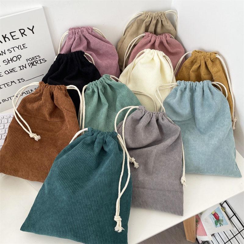 3pcs/set Solid Color Corduroy Drawstring Cosmetic Bags Gift Package Storage Bag Travel Cosmetic Lipstick Makeup Organizer Pouch