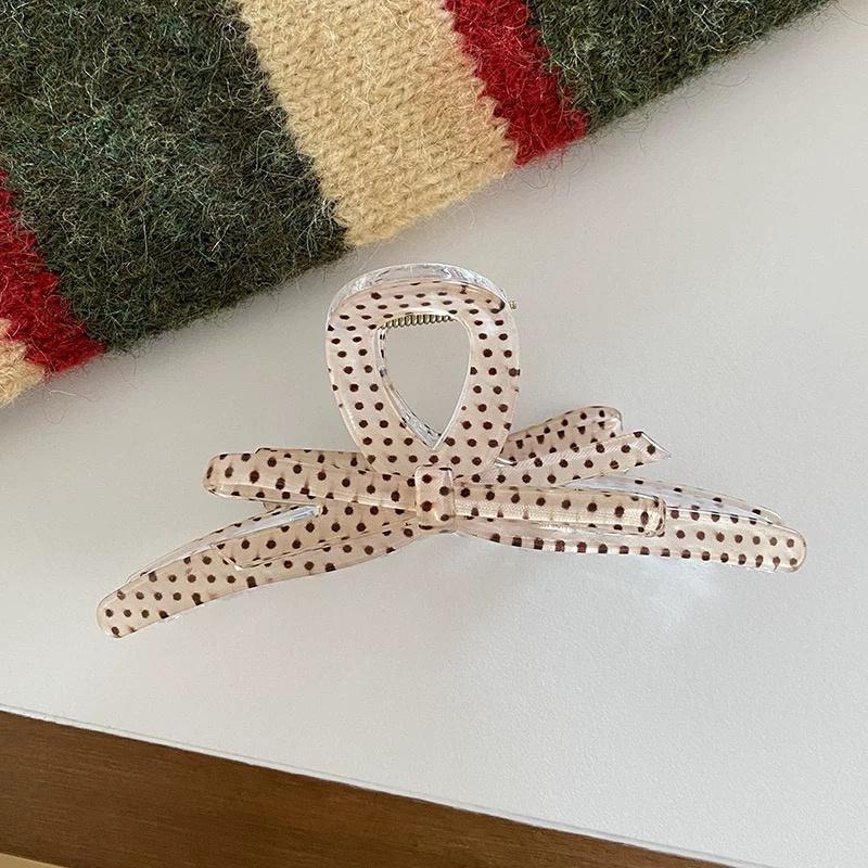 Polka Dot Acetate Bow Hair Claw Clip Large Size Plastic Shark Clips Sweet Elegant Women Hair Accessories