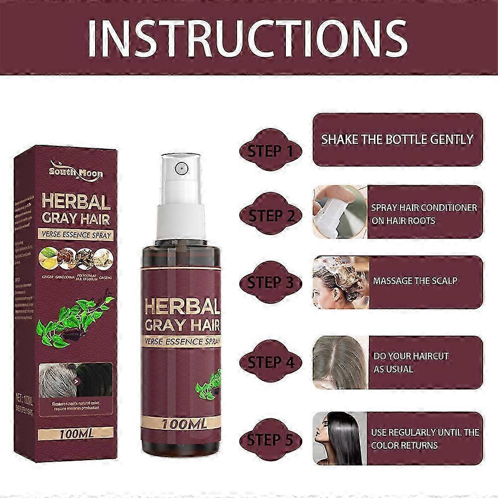 3X Herbal Gray Hair Care Spray, Polygonum Multiflorum And Herb Extract, Strengthens Hair, Moisturizes Hair