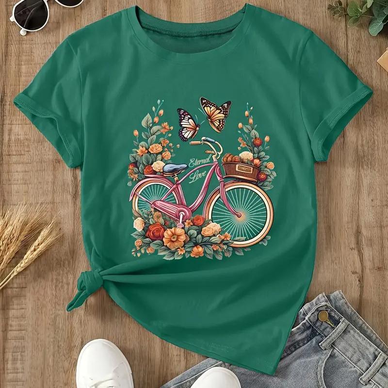 Damen Sommer T-Shirt Retro Mode Kurzarm T-Shirts Lässige Schmetterlingsdruck Tops