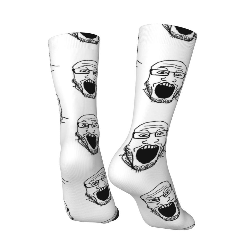 Smiling Wholesome Wojak Soyjak Stockings Funny Meme Graphic Elegant Socks Spring Anti Slip Socks Men Climbing Medium Soft Socks